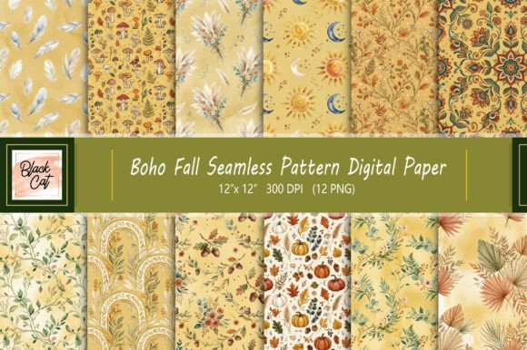 Download Boho Fall Seamless Pattern Digital Paper - Digital paper Collection