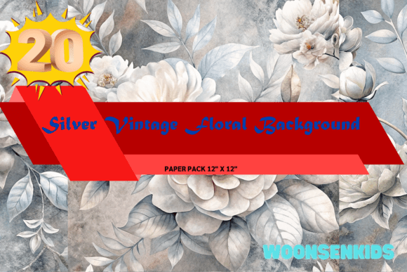 Download New Silver Vintage Floral Background Watercolor Png Kdp Digital Paper - Digital paper Collection