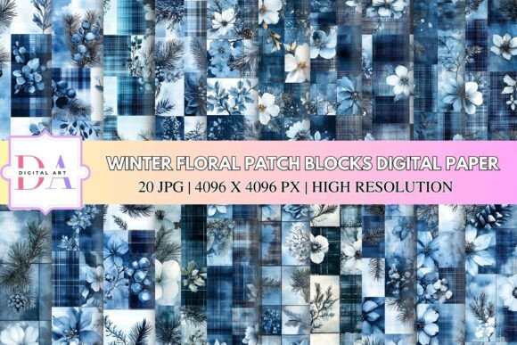 Download Winter Floral Patch Blocks Digital Paper - Digital paper Collection