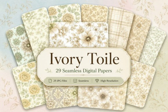 Download Ivory Toile Digital Paper Bundle - Digital paper Collection