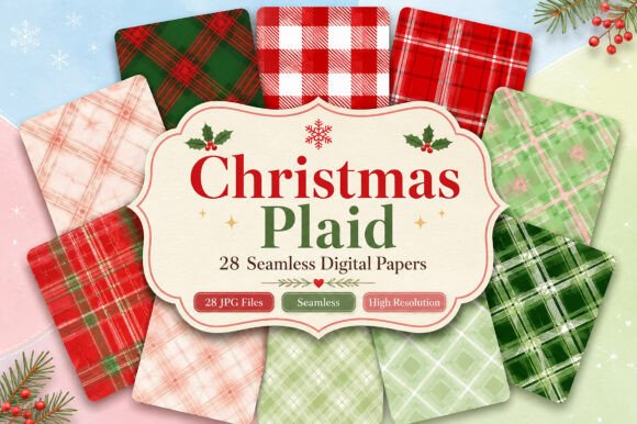 Download Christmas Plaid Digital Paper Set - Digital paper Collection