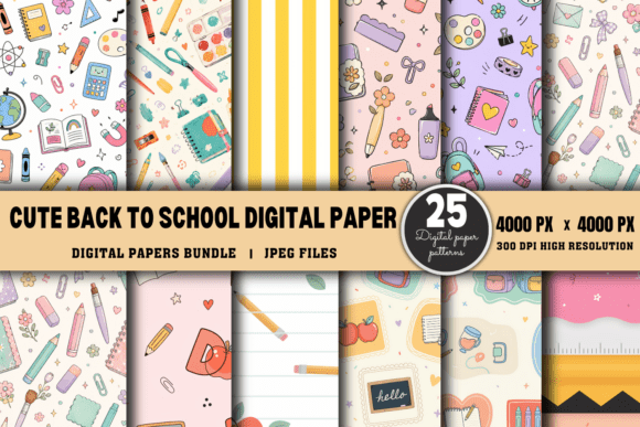 Download Cute Back to School Digital Paper Bundle - Digital paper Collection