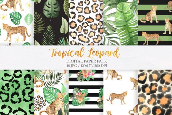 Download Watercolor Tropic Leopard Digital Paper - Digital paper Collection