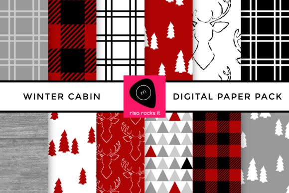 Download Winter Cabin Buffalo Plaid Digital Paper - Digital paper Collection