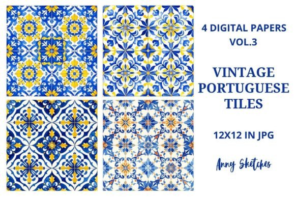 Download Vintage Portuguese Tiles Digital Papers - Digital paper Collection