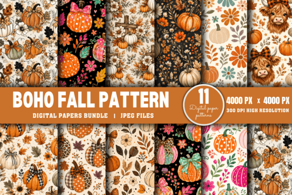 Download Boho Fall Digital Paper Bundle, - Digital paper Collection