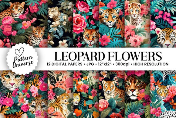 Download Leopard Flowers Pattern Digital Papers - Digital paper Collection
