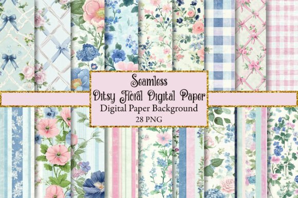 Download Pink &amp; Blue Ditsy Floral Digital Paper - Digital paper Collection