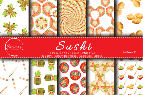 Download Sushi Digital Paper Scrapbook Pattern - Digital paper Collection